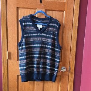 St. John's Bay Men's V-Neck Sweater Vest - Navy and Multicolor